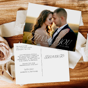 Moderne Elegante Typografie Foto Hochzeits-Dankesk Postkarte