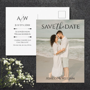 Moderne elegante Typografie Foto Save-the-Date-Kar Postkarte