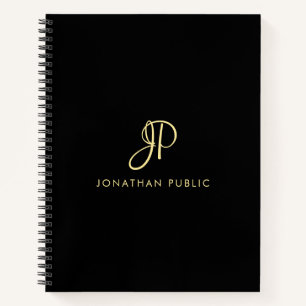 Moderne elegante Typografie Monogram Gold & Black Notizbuch