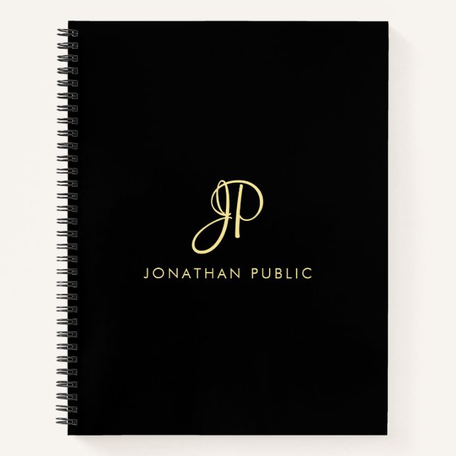 Moderne elegante Typografie Monogram Gold & Black Notizbuch (Vorderseite)