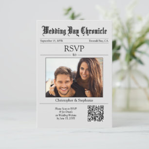 Moderne elegante Typografie QR-Code Grau Zeitung RSVP Karte