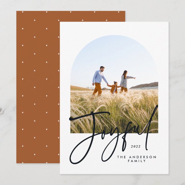 Moderne, elegante Typografie Rost 1 Foto Weihnacht (Vorne/Hinten)