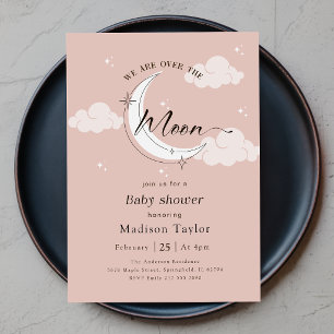 Moderne elegante Über-den-Mond-Baby-Party Einladung
