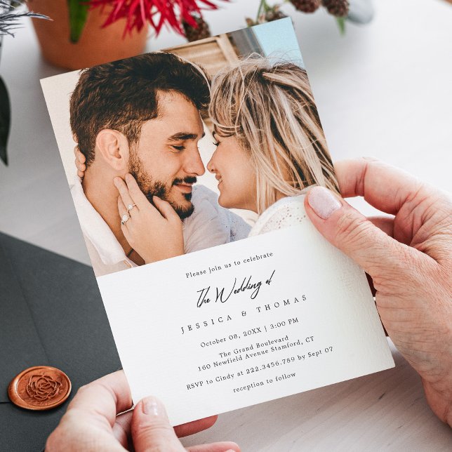 Moderne, elegante und maßgeschneiderte Foto Hochze Einladung (Elegant Script Wedding - Modern and Chic Photo Invitation )