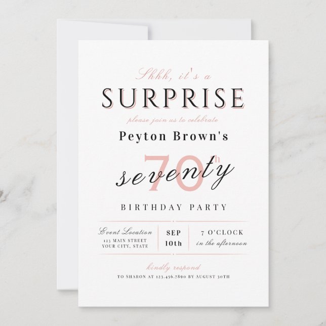 Moderne, elegante und stilvolle Überraschung zum 7 Einladung (Vorderseite)