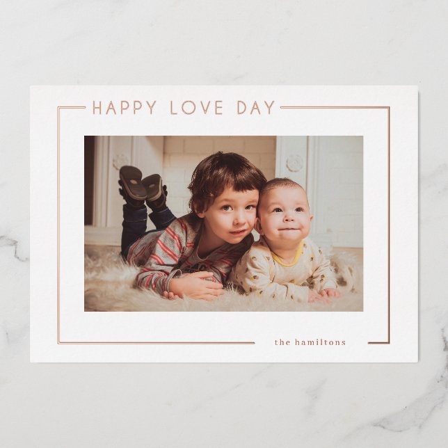 Moderne, elegante Valentinische Fotokarte Folien Feiertagskarte (Vorderseite)