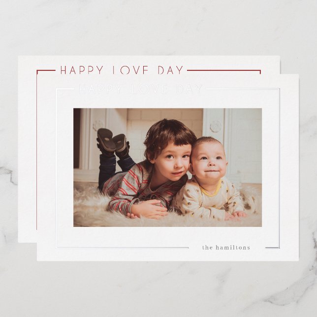 Moderne, elegante Valentinische Fotokarte Folien Feiertagskarte (Vorderseite/Rückseite)