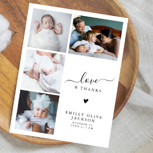 Moderne elegante vier Foto Neue-Baby-Dankeschön Postkarte