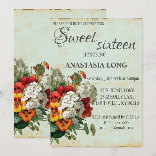 Moderne, elegante Vintage Blume Save The Date (Vorne/Hinten)