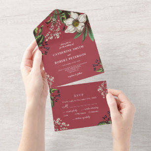 Moderne Elegante Vintage Dunkle Weihnachtszeit Ros All In One Einladung