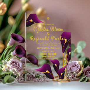Moderne elegante violette lila Calla-Lilie Hochzei Acryleinladungen