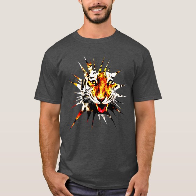 Moderne Elegante Vorlage Holzkohle Heather Tiger T-Shirt (Vorderseite)