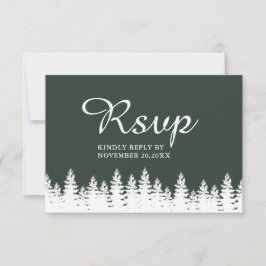 Moderne, elegante, waldgrüne Winterhochzeit RSVP Karte