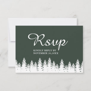 Moderne, elegante, waldgrüne Winterhochzeit RSVP Karte