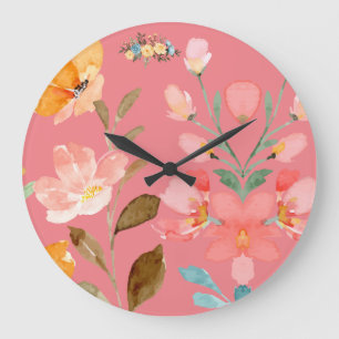 Moderne elegante Wasserfarbe Rosa Große Wanduhr