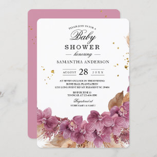 Moderne Elegante Wasserfarbe Rosa Orchid & Pampas Einladung