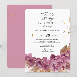 Moderne elegante Wasserfarbe rosa Orchidee & Pampa Einladung