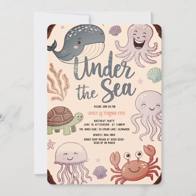 Moderne, elegante Wasserfarbe unter dem Meeresgebu Einladung (Vorderseite)