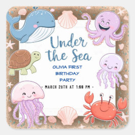 Moderne, elegante Wasserfarbe unter dem Meeresgebu Quadratischer Aufkleber