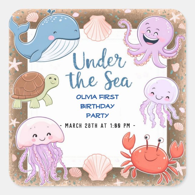 Moderne, elegante Wasserfarbe unter dem Meeresgebu Quadratischer Aufkleber (Vorderseite)