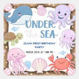 Moderne, elegante Wasserfarbe unter dem Meeresgebu Quadratischer Aufkleber