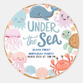 Moderne, elegante Wasserfarbe unter dem Meeresgebu Runder Aufkleber