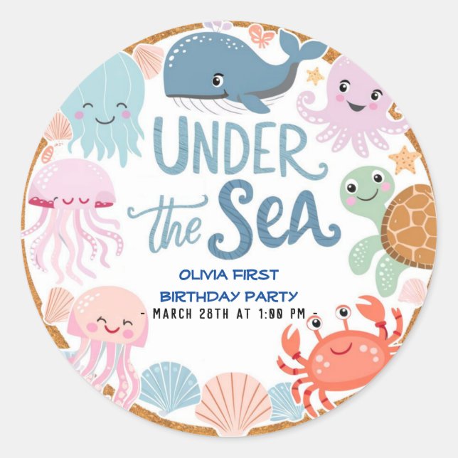 Moderne, elegante Wasserfarbe unter dem Meeresgebu Runder Aufkleber (Vorderseite)