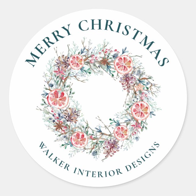 Moderne Elegante Wasserfarbe Weihnachten Runder Aufkleber (Vorderseite)
