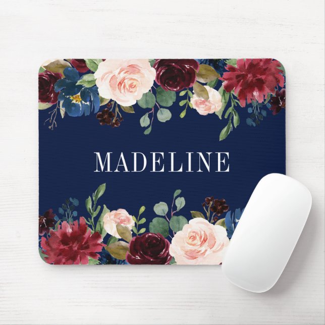 Moderne Elegante Wasserfarben floral-modern Mousepad (Mit Mouse)