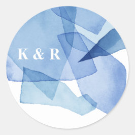 Moderne elegante Wasserfarben-Formen Wedding Monog Runder Aufkleber