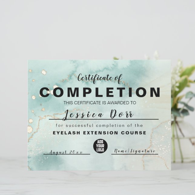 Moderne elegante Wasserfarben Grün und Gold (Stehend Vorderseite)