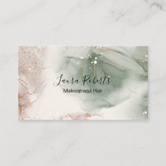 Moderne elegante Wasserfarben Grün und Gold Visitenkarte