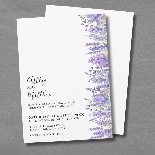Moderne elegante Wasserfarben Lila Blumenhochzeit Einladung (Modern Elegant Watercolor Lavender Floral Wedding Invitation)