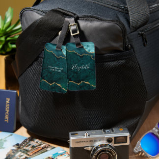 Moderne Elegante Wasserfarben Marble Geode Aquamar Gepäckanhänger