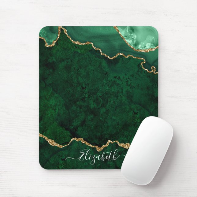 Moderne elegante Wasserfarben Marble Geode Green G Mousepad (Mit Mouse)