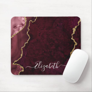 Moderne Elegante Wasserfarben Marble Geode Rose Go Mousepad