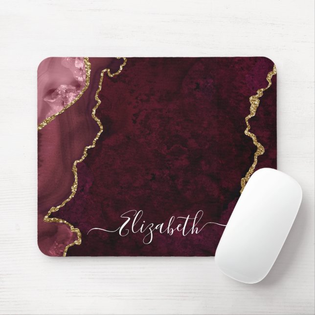 Moderne Elegante Wasserfarben Marble Geode Rose Go Mousepad (Mit Mouse)