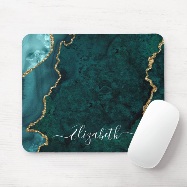 Moderne elegante Wasserfarben Marmorplatte Aquamar Mousepad (Mit Mouse)