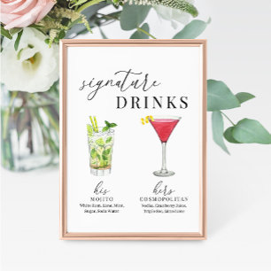 Moderne Elegante Wasserfarben Signature Drinks Zei