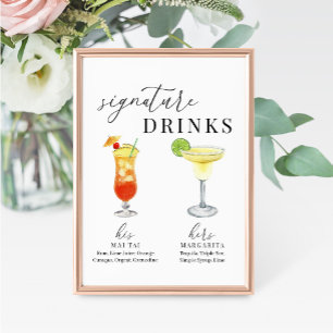 Moderne Elegante Wasserfarben Signature Drinks Zei