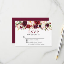 Moderne elegante Watercolor Burgund Blumenhochzeit