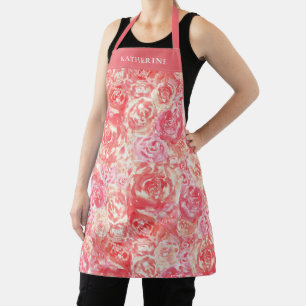 Moderne elegante Watercolor Coral Rosa Rosen Schürze
