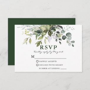Moderne Elegante Watercolor Grüne Hochzeit RSVP Karte