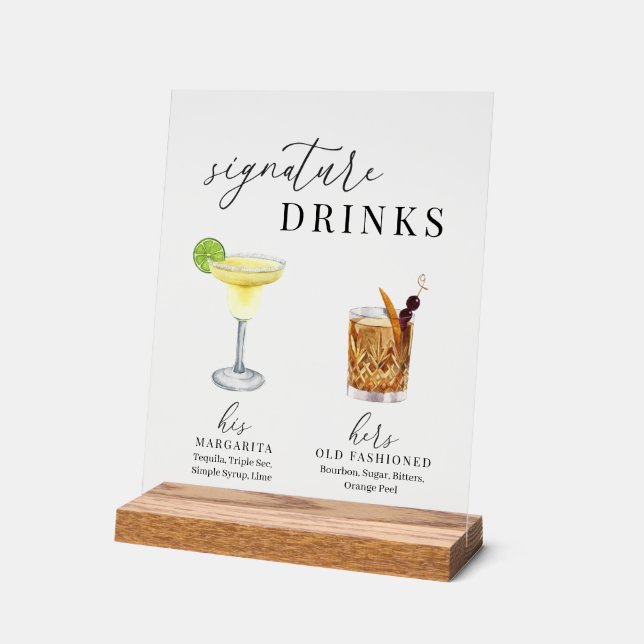 Moderne, elegante Watercolor Signature Drinks Acrylschild (Winkel)