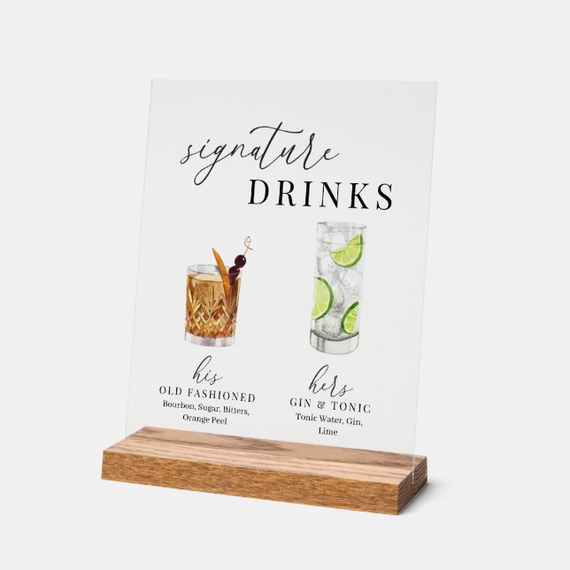 Moderne, elegante Watercolor Signature Drinks Acrylschild (Winkel)