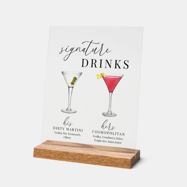 Moderne, elegante Watercolor Signature Drinks Acrylschild (Winkel)