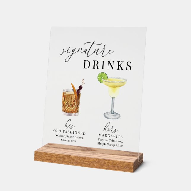 Moderne, elegante Watercolor Signature Drinks Acrylschild (Winkel)
