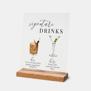 Moderne, elegante Watercolor Signature Drinks Acrylschild