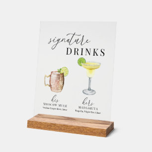 Moderne, elegante Watercolor Signature Drinks Acrylschild