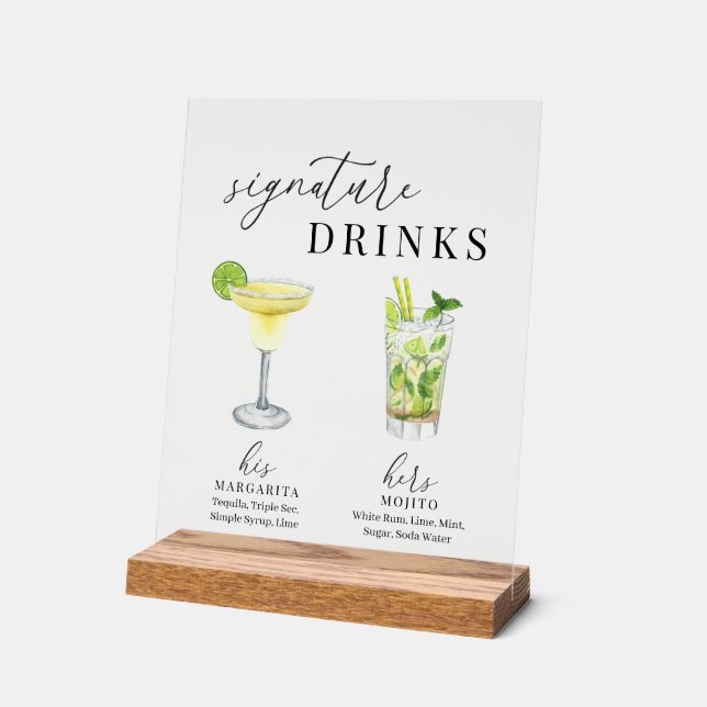Moderne, elegante Watercolor Signature Drinks Acrylschild (Winkel)